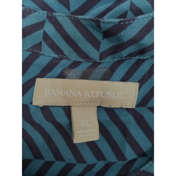 Banana Republic 100% Silk Shell Blouse Womens Size XL Turquoise Navy  Top - Picture 3 of 9